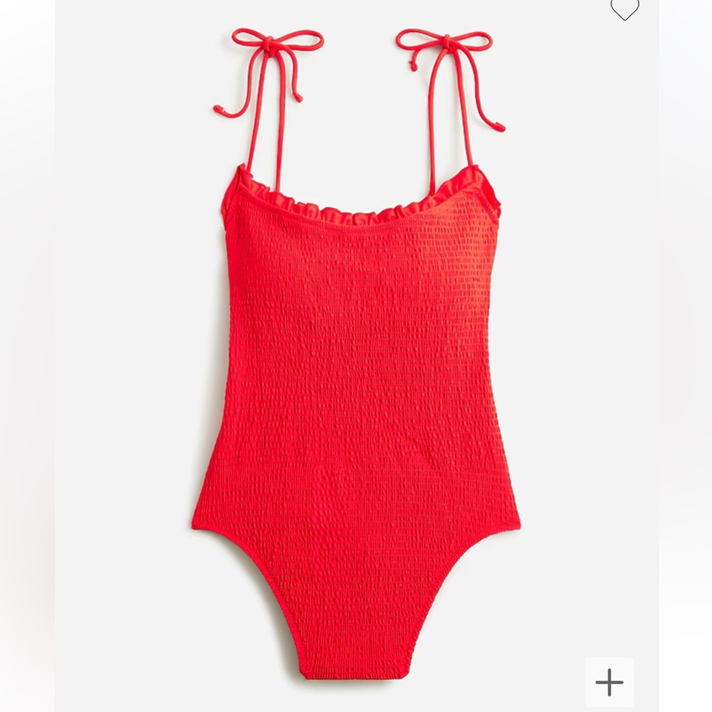 NWT J Crew Smocked tie-shoulder one-piece swimsuit - Red - size 8